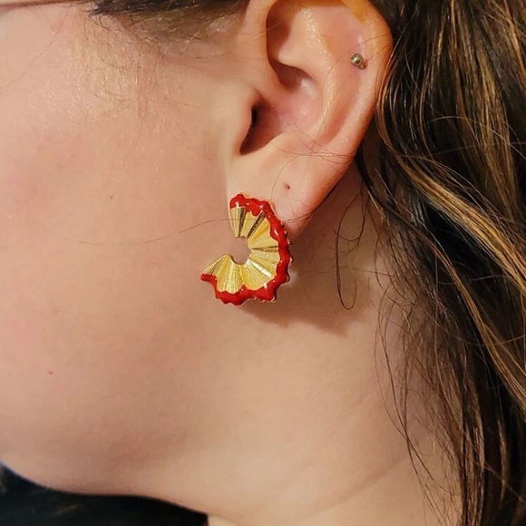 Red Pencil Shavings Earrings - Picture 9 of 11
